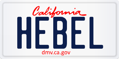 CA license plate HEBEL