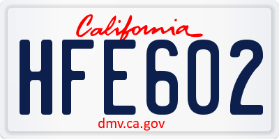 CA license plate HFE602