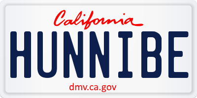 CA license plate HUNNIBE