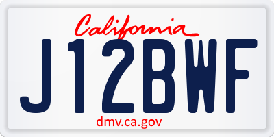 CA license plate J12BWF