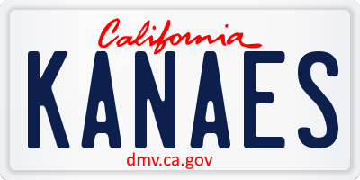 CA license plate KANAES