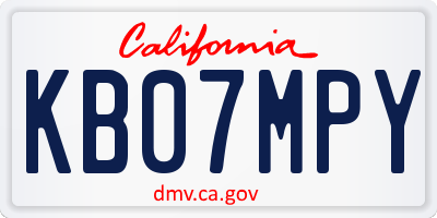 CA license plate KB07MPY