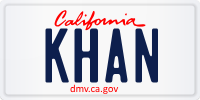 CA license plate KHAN