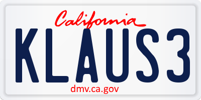 CA license plate KLAUS3