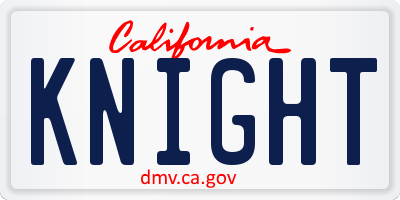 CA license plate KNIGHT