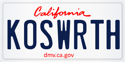 CA license plate KOSWRTH