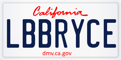 CA license plate LBBRYCE