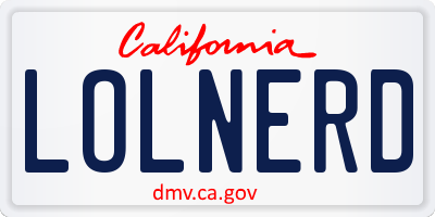 CA license plate LOLNERD