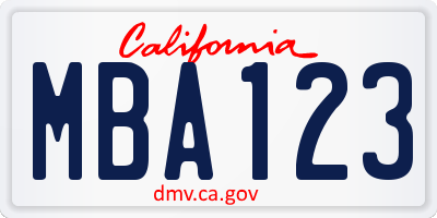 CA license plate MBA123