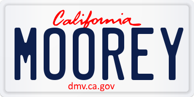 CA license plate MOOREY