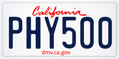 CA license plate PHY500