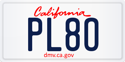 CA license plate PL8O