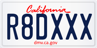 CA license plate R8DXXX