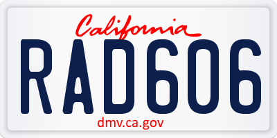CA license plate RAD606