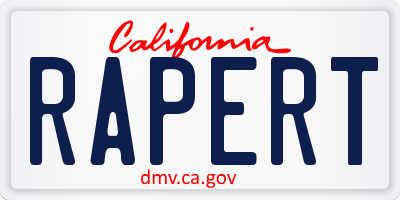 CA license plate RAPERT