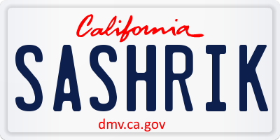 CA license plate SASHRIK