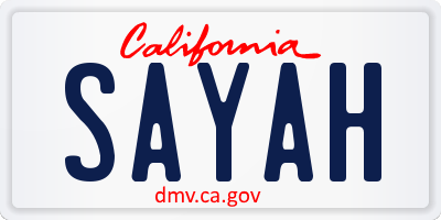 CA license plate SAYAH