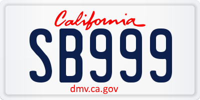 CA license plate SB999
