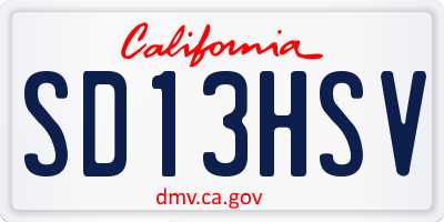 CA license plate SD13HSV