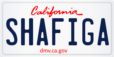 CA license plate SHAFIGA
