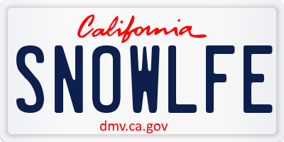 CA license plate SNOWLFE
