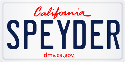 CA license plate SPEYDER