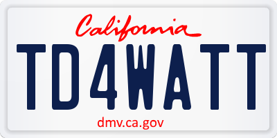 CA license plate TD4WATT