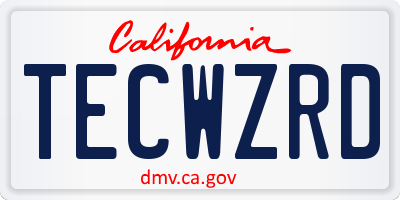 CA license plate TECWZRD