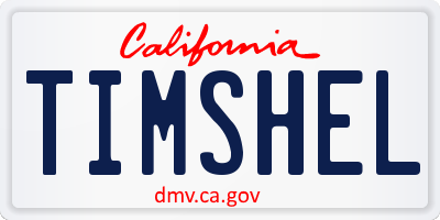 CA license plate TIMSHEL