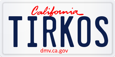 CA license plate TIRKOS