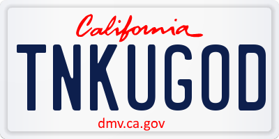 CA license plate TNKUGOD