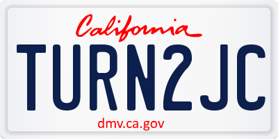 CA license plate TURN2JC