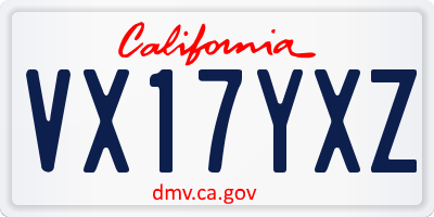 CA license plate VX17YXZ