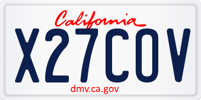 CA license plate X27COV