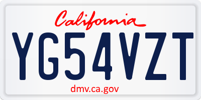 CA license plate YG54VZT