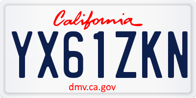 CA license plate YX61ZKN