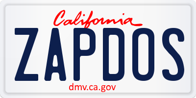 CA license plate ZAPDOS
