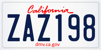 CA license plate ZAZ198