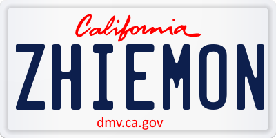 CA license plate ZHIEMON