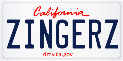 CA license plate ZINGERZ
