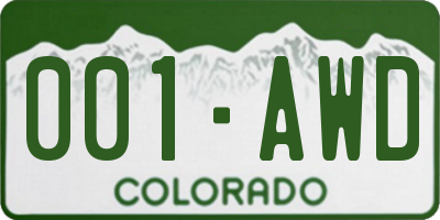 CO license plate 001AWD