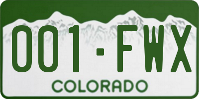 CO license plate 001FWX
