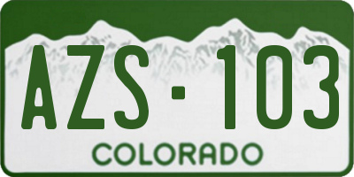 CO license plate AZS103