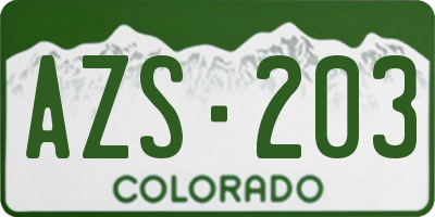 CO license plate AZS203
