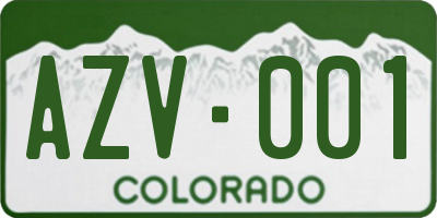CO license plate AZV001