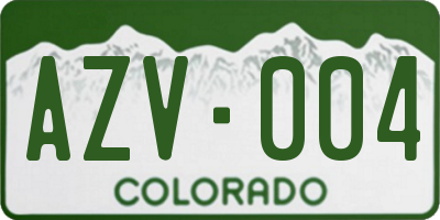 CO license plate AZV004