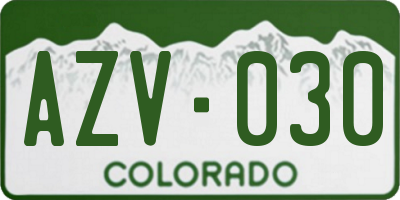 CO license plate AZV030