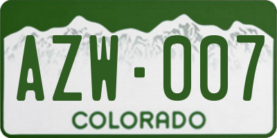 CO license plate AZW007