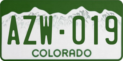 CO license plate AZW019