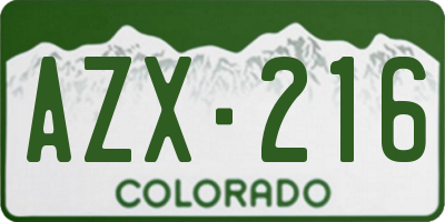 CO license plate AZX216